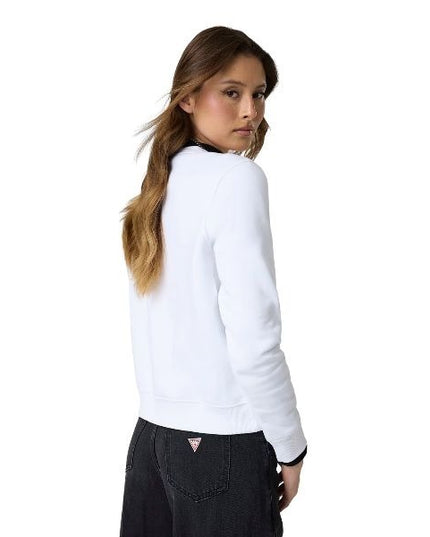 GUESS Slip on felpa donna girocollo logo ricamato finiture a coste colore bianco