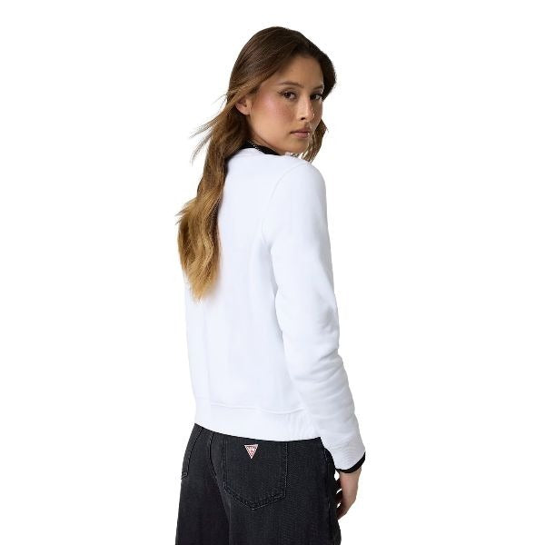 GUESS Slip on felpa donna girocollo logo ricamato finiture a coste colore bianco