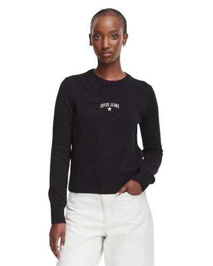 GUESS Regular fit maglia donna scollo rotondo logo discreto posizionato sul davanti colore nero