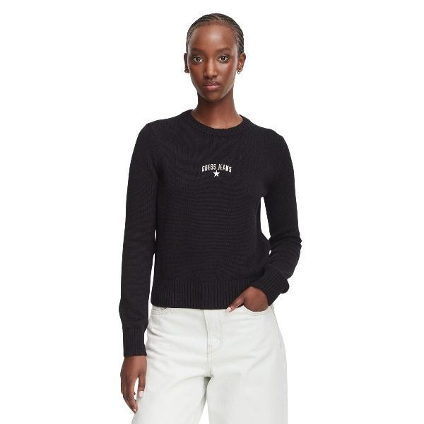 GUESS Regular fit maglia donna scollo rotondo logo discreto posizionato sul davanti colore nero
