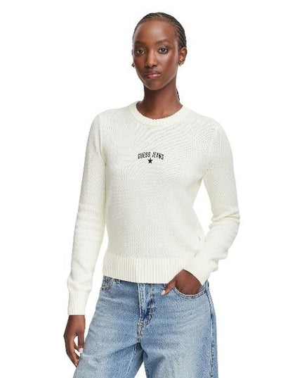 GUESS Regular fit maglia donna scollo rotondo logo discreto posizionato sul davanti colore bianco
