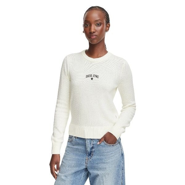 GUESS Regular fit maglia donna scollo rotondo logo discreto posizionato sul davanti colore bianco