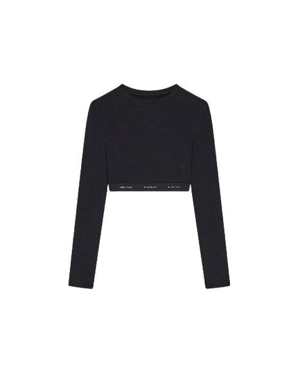 GUESS Crop t-shirt donna maglia a costine banda logata colore nero