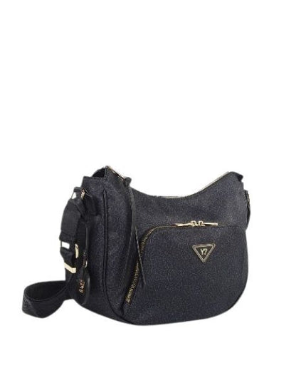 YNOT? Borsa a tracolla nera con trama tono su tono e tasca grande frontale