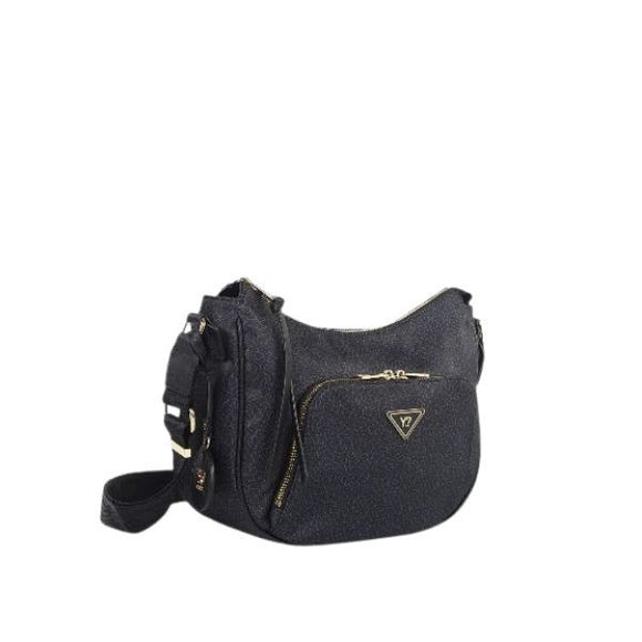YNOT? Borsa a tracolla nera con trama tono su tono e tasca grande frontale