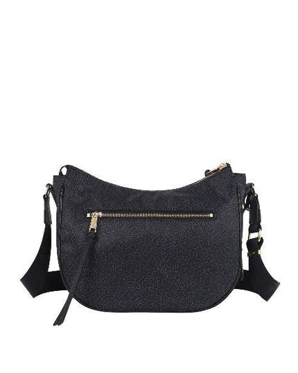 YNOT? Borsa a tracolla nera con trama tono su tono e tasca grande frontale