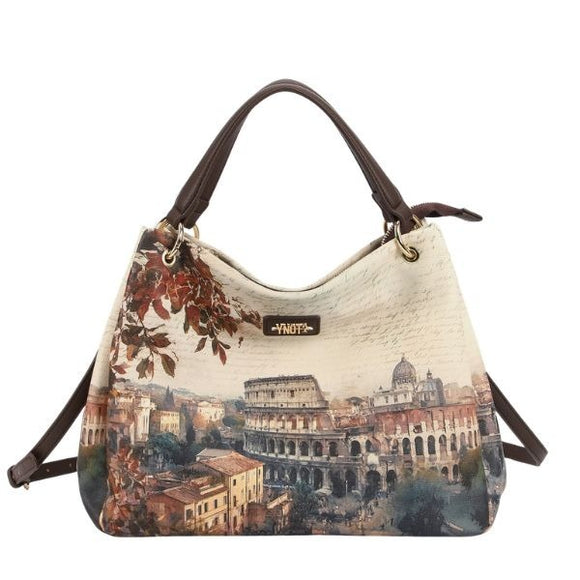 YNOT? Borsa a mano stampata con tasca grande e dettagli dorati