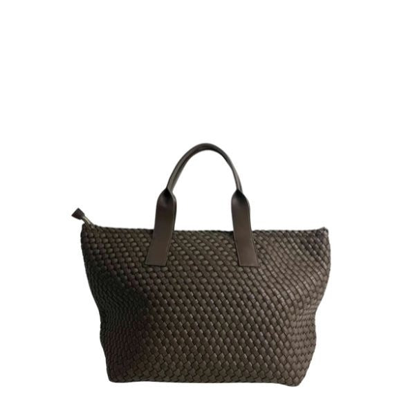 Blauer home borsa grande a mano con tracolla removibile trama intrecciata dark brown