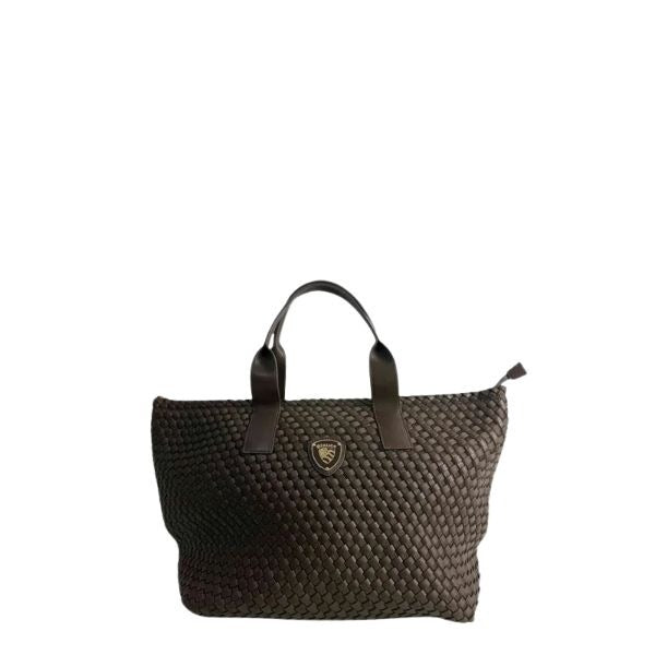 Blauer home borsa grande a mano con tracolla removibile trama intrecciata dark brown