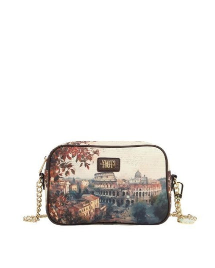 YNOT? Borsa a tracolla doratastampata con suggestiva immagoine di Roma