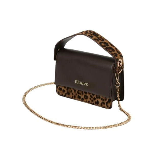 Blauer mignon borsa a mano con catenella dorata removibile stampa animalier leopard