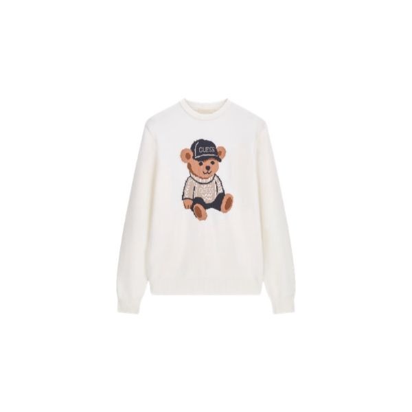 GUESS Teddy bear maglia donna lavorazione a intarsio stampa con orsetto colore bianco