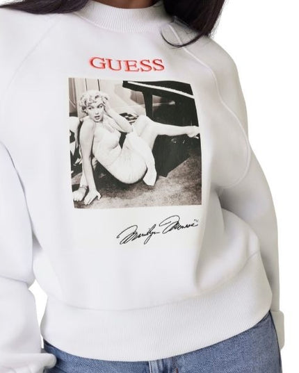 GUESS Marylin felpa donna vestibilità relaxed e stampa sul davanti colore bianco