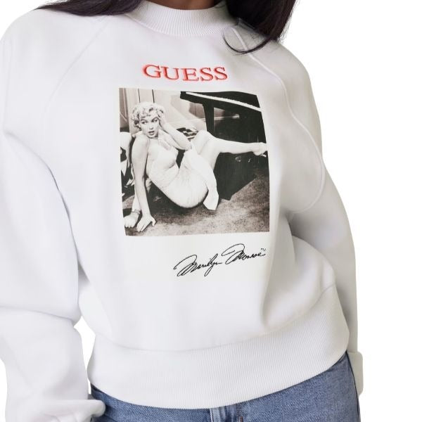 GUESS Marylin felpa donna vestibilità relaxed e stampa sul davanti colore bianco