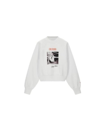 GUESS Marylin felpa donna vestibilità relaxed e stampa sul davanti colore bianco