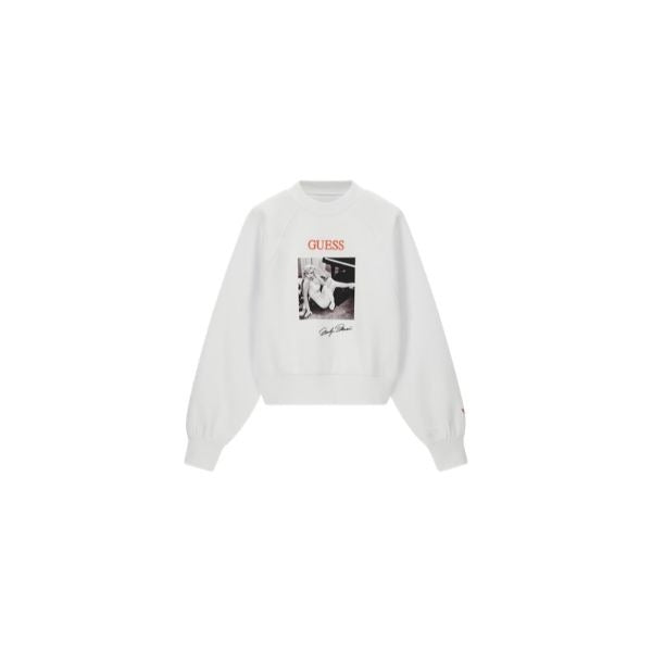 GUESS Marylin felpa donna vestibilità relaxed e stampa sul davanti colore bianco
