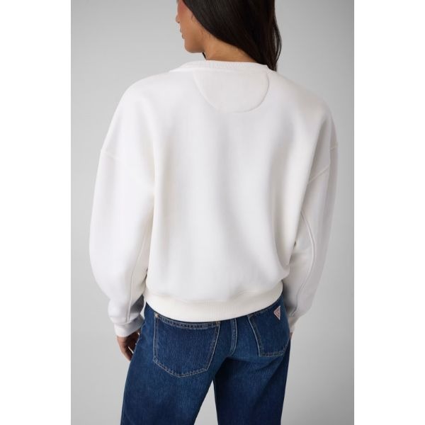 GUESS felpa donna scollo tondo logo sul davanti con strass colore bianco