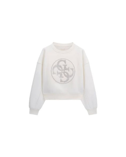 GUESS felpa donna scollo tondo logo sul davanti con strass colore bianco