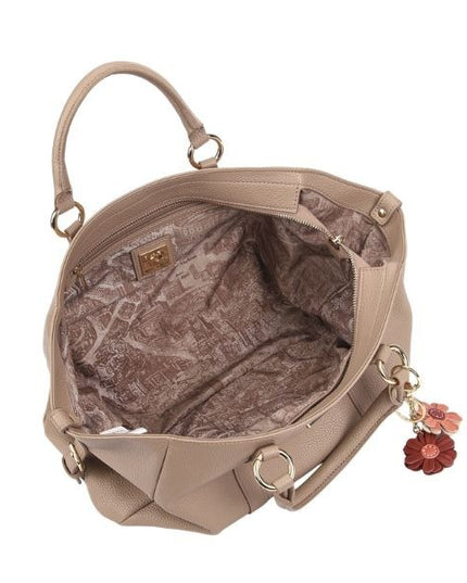 YNOT? Borsa a mano beigecon charme floreale e tracolla removibile