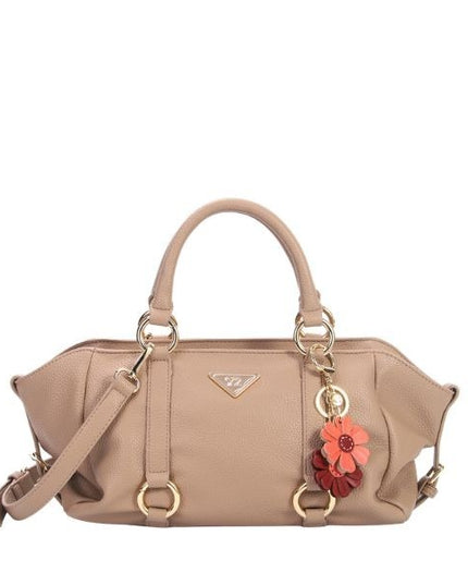YNOT? Borsa a mano beigecon charme floreale e tracolla removibile