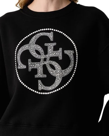 GUESS felpa donna scollo tondo logo sul davanti con strass colore nero