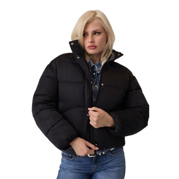 GUESS giubbino donna corto vestibilità regolare collo alto chiusura con zip colore nero