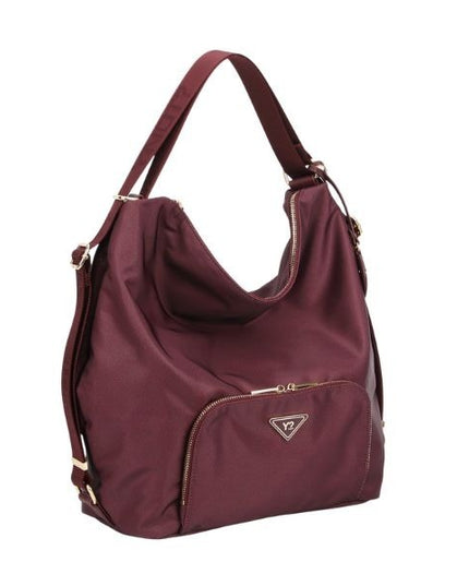 YNOT? Borsa a spalla color bordeaux con grande tasca frontale e trasformabile in zaino