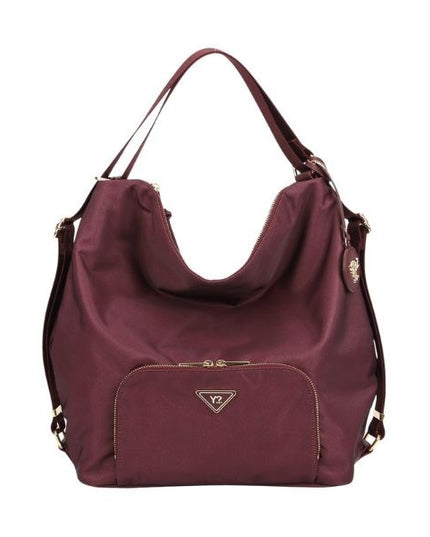 YNOT? Borsa a spalla color bordeaux con grande tasca frontale e trasformabile in zaino