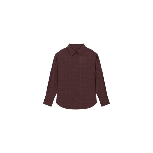 GUESS camicia donna vestibilità oversize colletto a camicia logo all over chiusura con bottoni colore marrone