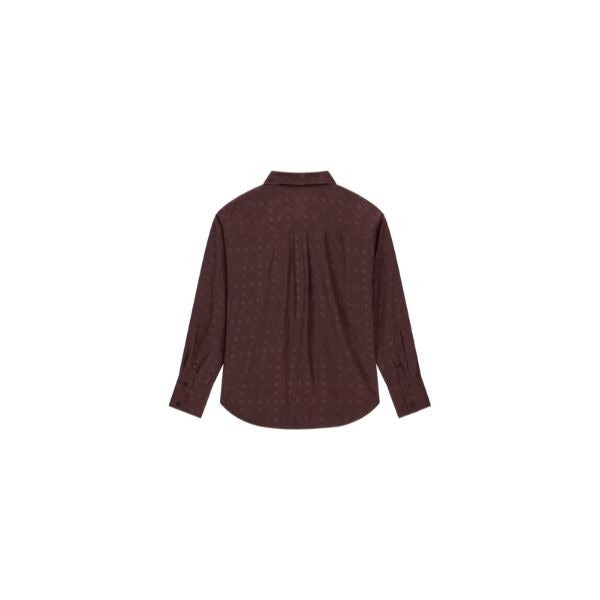 GUESS camicia donna vestibilità oversize colletto a camicia logo all over chiusura con bottoni colore marrone