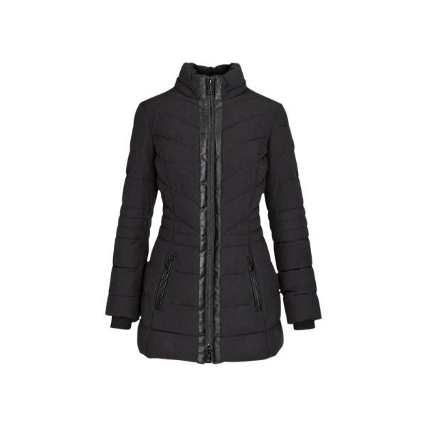 GUESS Jolanda giubbotto donna cappuccio rimovibile con pelliccia sintetica chiusura con cerniera cerniera a due vie colore nero