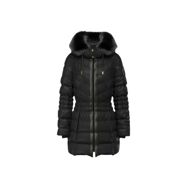 GUESS Jolanda giubbotto donna cappuccio rimovibile con pelliccia sintetica chiusura con cerniera cerniera a due vie colore nero