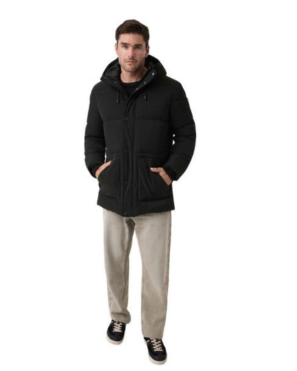 GUESS Puffer giubbino puffer uomo con cappuccio applicazione e chiusura con zip colore nero