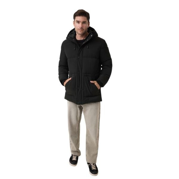 GUESS Puffer giubbino puffer uomo con cappuccio applicazione e chiusura con zip colore nero