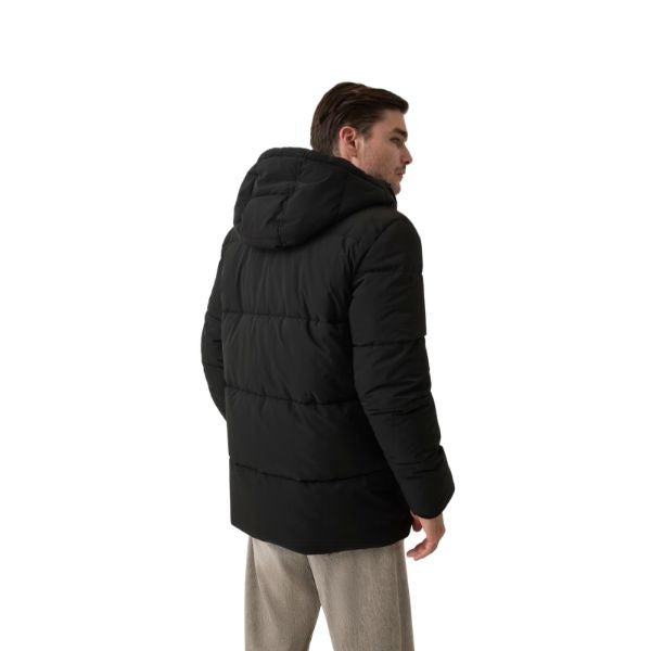 GUESS Puffer giubbino puffer uomo con cappuccio applicazione e chiusura con zip colore nero