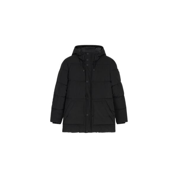GUESS Puffer giubbino puffer uomo con cappuccio applicazione e chiusura con zip colore nero