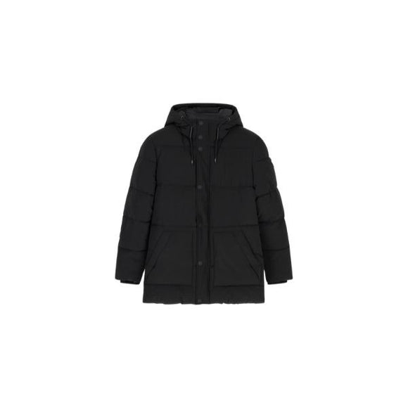 GUESS Puffer giubbino puffer uomo con cappuccio applicazione e chiusura con zip colore nero
