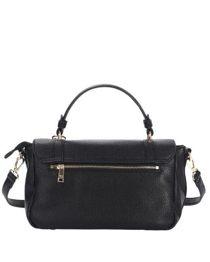 YNOT? Borsa a mano nera impreziosita da cinturini decorativi con fibbie e anelli in metallo dorato