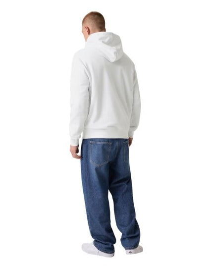GUESS felpa uomo con tascone frontale a marsupio logo ricamato e profilo a costine colore bianco