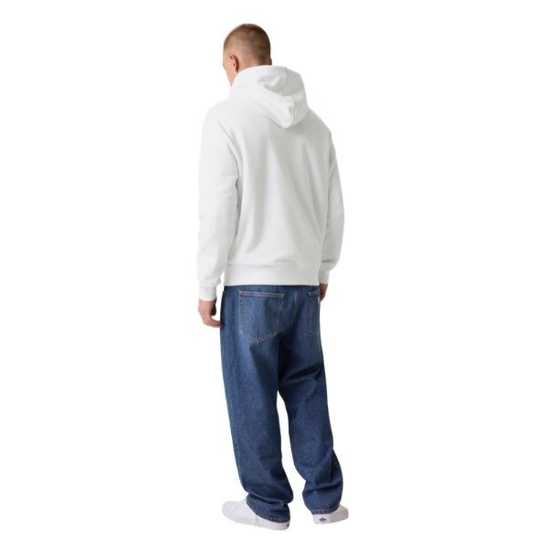GUESS felpa uomo con tascone frontale a marsupio logo ricamato e profilo a costine colore bianco