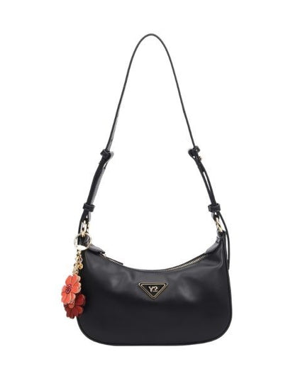 YNOT? Borsa a tracolla regolabile nera con chiusura superiore con zip dorata