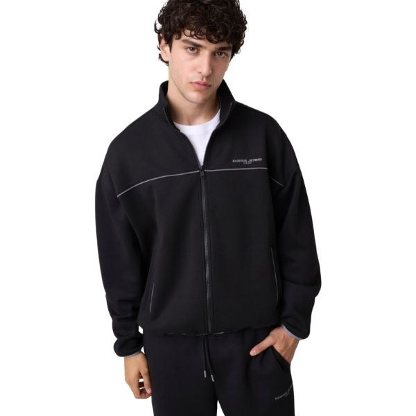 GUESS felpa uomo colloa dolcevita logo stampato chiusura con zip intera colore nero