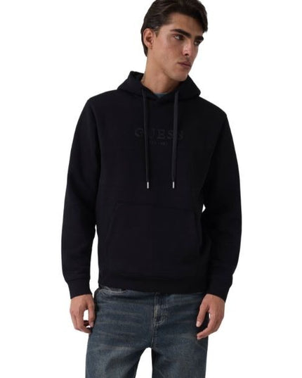GUESS felpa uomo con cappuccio logo ricamato sul davanti colore nero