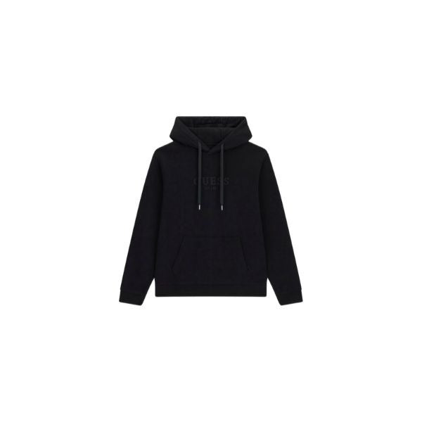 GUESS felpa uomo con cappuccio logo ricamato sul davanti colore nero