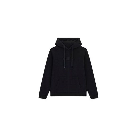 GUESS felpa uomo con cappuccio logo ricamato sul davanti colore nero