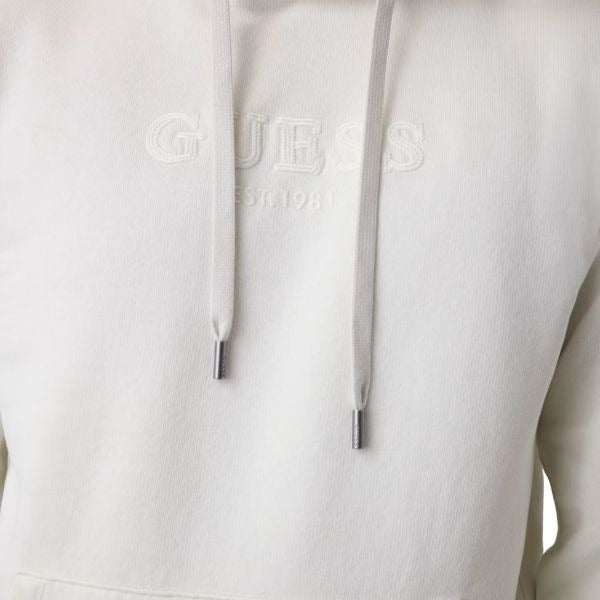 GUESS felpa uomo con cappuccio logo sul davanti colore bianco