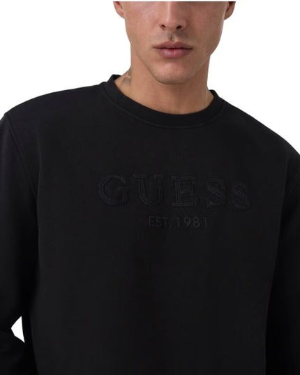 GUESS felpa uomo girocollo con logo ricamato colore nero