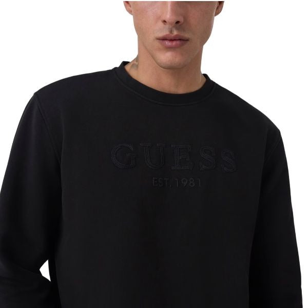 GUESS felpa uomo girocollo con logo ricamato colore nero