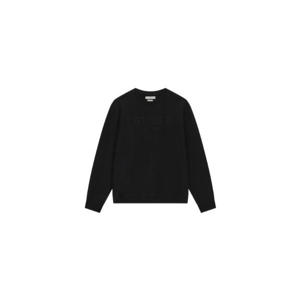 GUESS felpa uomo girocollo con logo ricamato colore nero