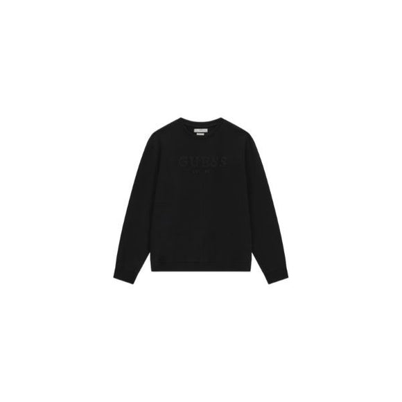 GUESS felpa uomo girocollo con logo ricamato colore nero